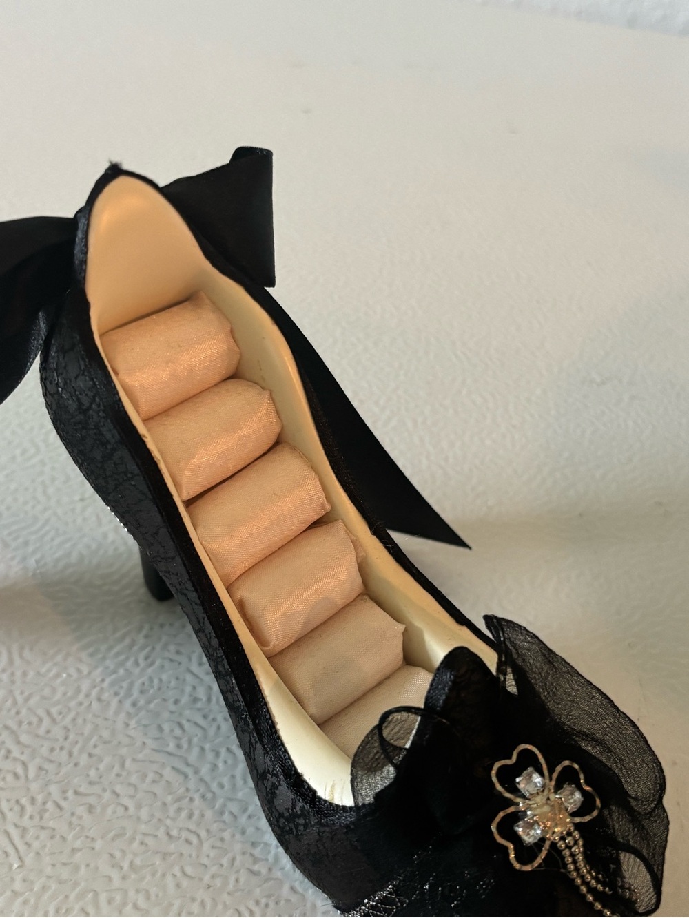 Elegant Black Lace High Heel Jewelry Holder Shoe - Picture 4 of 5
